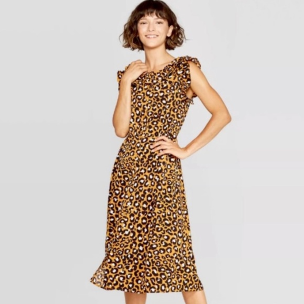Who What Wear Leopard Midi‎ Dress Size Small